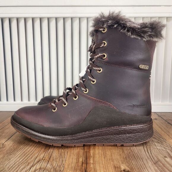 Merrell Tremblant Ezra Lace WP Ice+ Women Sz 7 Brown Leather Vibram Winter Boots - Picture 4 of 12